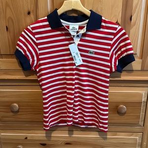 NWT Lacoste red, white, and blue collared polo shirt